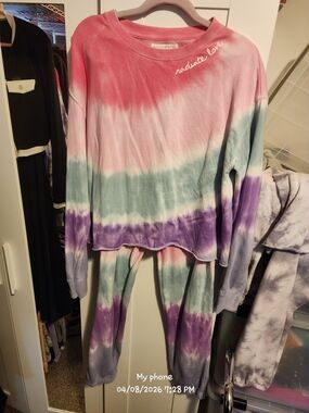 Spiritual Gangster Tie-Dye Track Pants & Top Set - Pink, Green, Purple